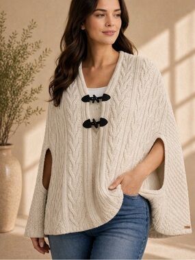Roots Cream Cable Knit Cardigan Toggle Closure Wool Blend Cozy Chunky Sweater